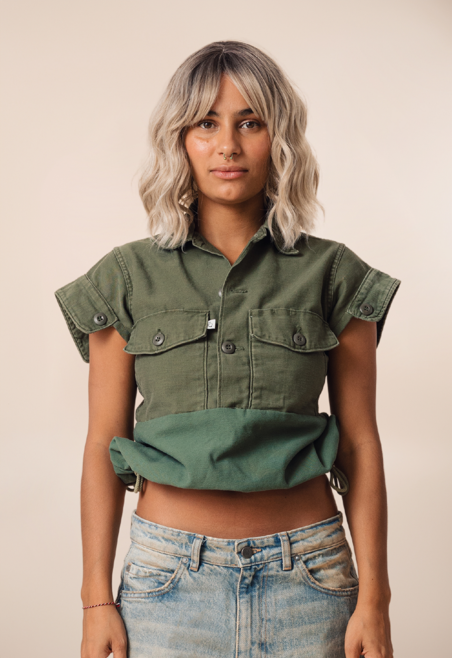 Reborn Vintage Cropped Army Shirt