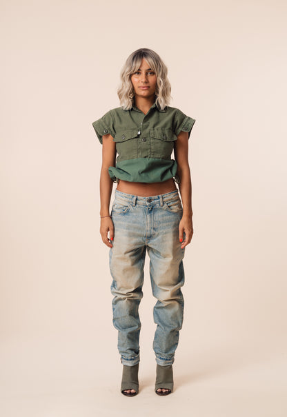 Reborn Vintage Cropped Army Shirt